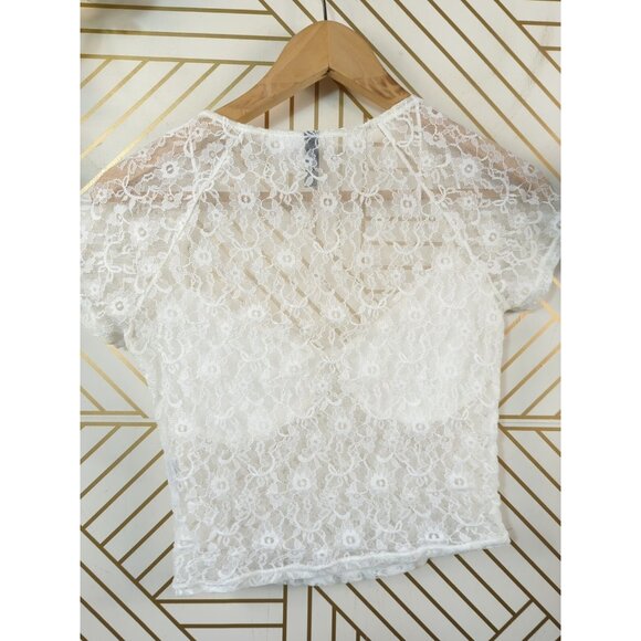 H&M Women's Lace Top White Corset See Through Short Sleeve Size Small - Picture 5 of 6